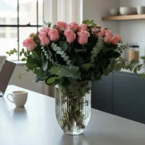 Bouquet rose avec eucalyptus – Image 1