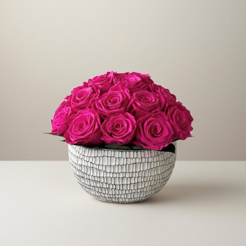 Infinity Crackle – Edle Keramikschale mit Infinity-Rosen in Magenta