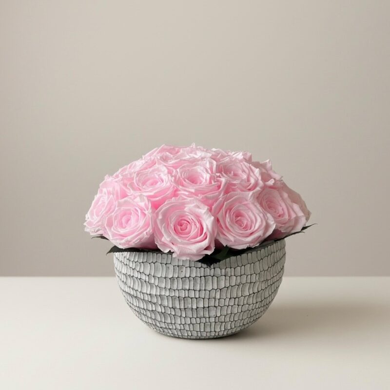 Infinity Crackle – Edle Keramikschale mit Infinity-Rosen in Hellrosa