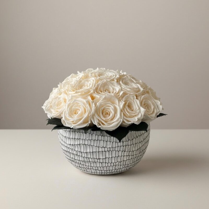 Infinity Crackle – Edle Keramikschale mit Infinity-Rosen in Champagne-Creme