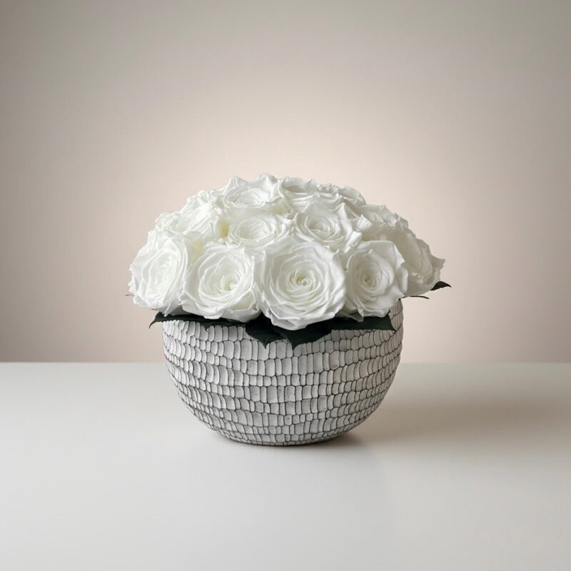 Infinity Crackle – Edle Keramikschale mit Infinity-Rosen in Weiss