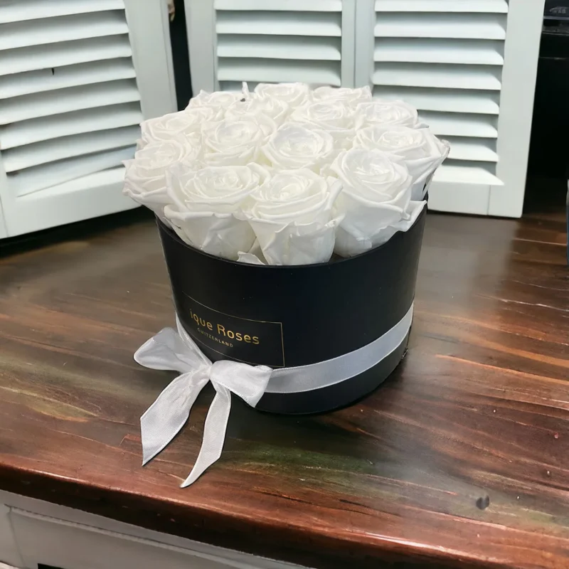 Rose Infinity in scatola nera, rose in bianco